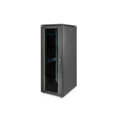 DIGITUS Netzwerkschrank 32HE 19 Zoll Rack | 1609x600x800 mm | 1200 kg Traglast | Glastür | Schwarz RAL 9005