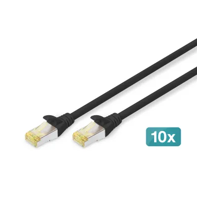 DIGITUS Patchkabel CAT 6A S/FTP DK-1644-A-005-BL-10 | 0,5m | 10 Stück | RJ45 | LSZH | Kupfer | schwarz