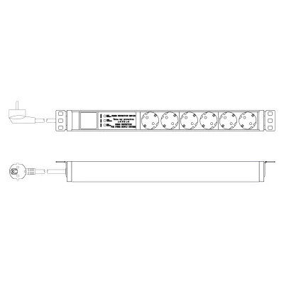 DIGITUS Steckdosenleiste PDU DN-95432 | 19 Zoll 1HE Rackmount | 6x Schuko 16A | Überspannungsschutz | Aluminium Silber