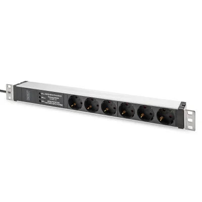 DIGITUS Steckdosenleiste PDU DN-95432 | 19 Zoll 1HE Rackmount | 6x Schuko 16A | Überspannungsschutz | Aluminium Silber
