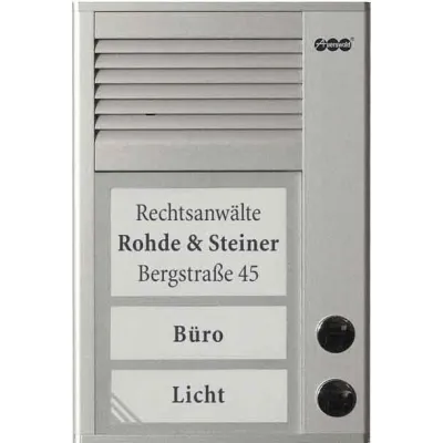 Auerswald Türsprechanlage TFS-Dialog 202 | 90635 | 2 Klingeltaster | a/b-Anschluss | Slim-Line | Aluminium Silber