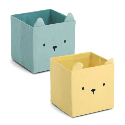 ZELLER PRESENT Aufbewahrungsbox Bär 14490 | Musselin & Baumwolle | 28x28x28 cm | faltbar | Kinderzimmer | mint