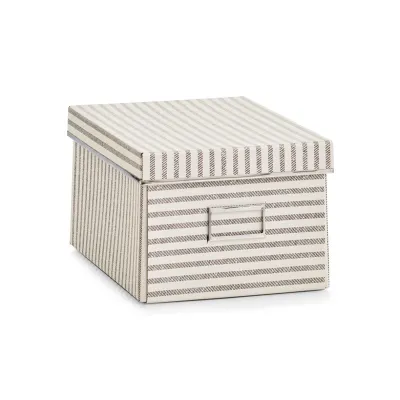 Zeller Aufbewahrungsbox Stripes 14640 | stapelbar, klappbar, Metallrand, Deckel, Beschriftungsfeld | 21x28x15 cm Beige
