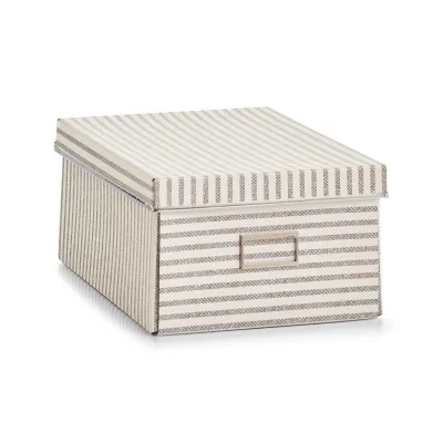 ZELLER PRESENT Aufbewahrungsbox Stripes 14641 | stapelbar | Pappe/Metall | 25x36x15 cm | Deckel | Beige