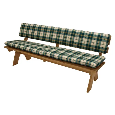 FRG Auflagenset Boston 2-teilig für 4-Sitzer Gartenbank | Grün-Beige kariert | abnehmbare Bezüge | 195x42x6,5cm