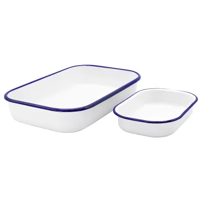 KRÜGER Auflaufformen Set Husum 2-tlg 26/32 cm | Emaille | Backform | spülmaschinengeeignet | hitzebeständig | weiß-blau