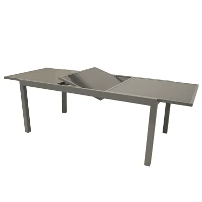 Markenlos Ausziehtisch 180-240x100 cm | Gartentisch Aluminium | Glasplatte grau | 10 Personen | Balkon Terrasse Outdoor