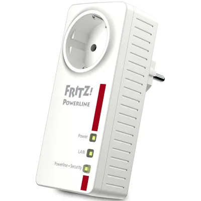 AVM FRITZ!Powerline 1220E Adapter | 1200 Mbit/s | 2x Gigabit-LAN | integrierte Steckdose | Weiß