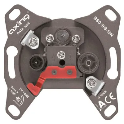 AXING Antennendose Durchgangsdose BSD 963-10N | 3-fach Multimedia | TV, UKW, Data | 5-1006MHz | 10dB | rückkanaltauglich