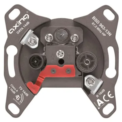 Axing Antennensteckdose BSD 963-13N | 3-Loch 14 dB | TV/Radio/Data | Hochpassfilter | Silber/Schwarz