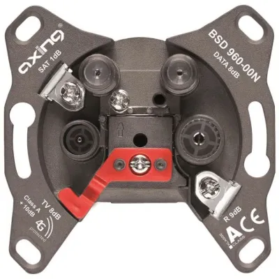 Axing Multimedia Antennensteckdose BSD 960-00N | 4-Port SAT DATA TV Radio | HDTV tauglich | Rückkanal 5-65 MHz | Grau