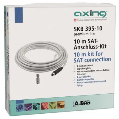 AXING Koaxialkabelset SKB395-10 | 10m | 3-fach geschirmt | 100 dB Schirmungsmaß | UV-beständig | SAT & BK Installation