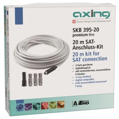 AXING Koaxialkabelset SKB395-20 | 20m Koaxialkabel SAT BK | 3-fach geschirmt | 100 dB | UV-beständig | F-Stecker | Weiß