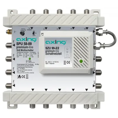 AXING Multischalter SPU 58-09 | 5x8 Umschaltmatrix | SAT aktiv | Quad-LNB-tauglich | Rückkanaltauglich | HDTV
