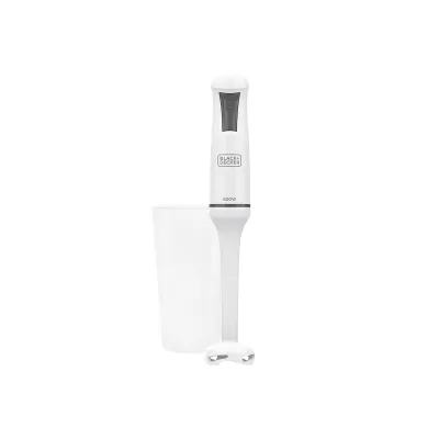 BLACK+DECKER Stabmixer BXHB600E | 600W Hochleistungs-Mixer | Edelstahlklingen | Spritzschutz | Messbecher | Weiß
