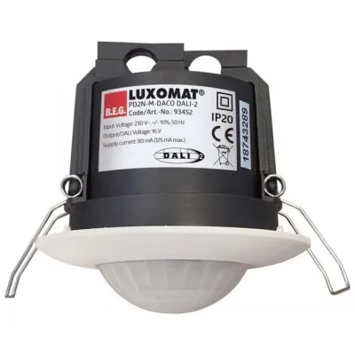 B.E.G. Präsenzmelder PD2N-M-DACO DALI-2 93452 | DALI-2 zertifiziert | Deckenmontage | 10m Erfassung | 360° | weiß