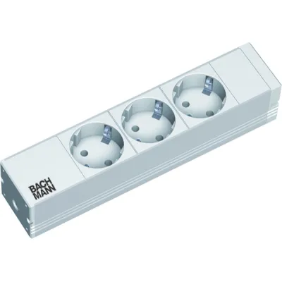Bachmann Steckdosenleiste 10" Rack 1HE 333.417 | 3x Schuko | Aluminium | 2m Kabel | verdreht | RAL 7035 Hellgrau