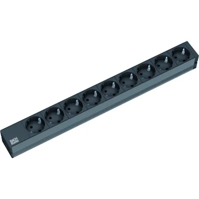 BACHMANN Steckdosenleiste 19 Zoll 1HE 333.506 | 9x Schuko | Aluminium | 2m Kabel | Befestigung | schwarz