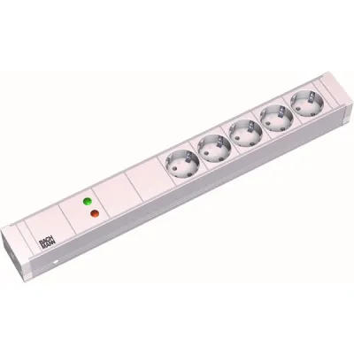 Bachmann Steckdosenleiste 19" 1,5HE 333.002 | 5x Schuko | Aluminium | 2m Zuleitung | Netzentstörfilter | Weiß