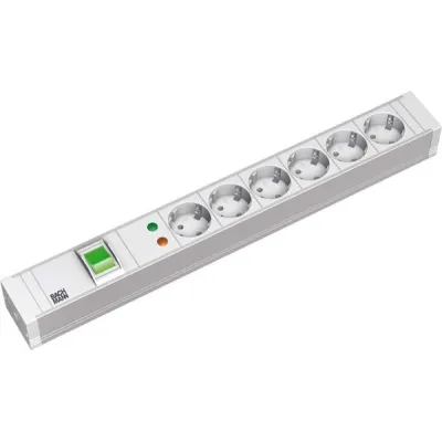 Bachmann Steckdosenleiste 19" 1HE 333.605 | 6x Schuko | Überspannungsschutz | Schalter | 2m Kabel | Kunststoff | grau