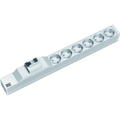 Bachmann Steckdosenleiste 19" 1HE 333.411 | 6x Schuko | FI-Schutzschalter 25A | Aluminium | 2m Zuleitung | RAL 7035
