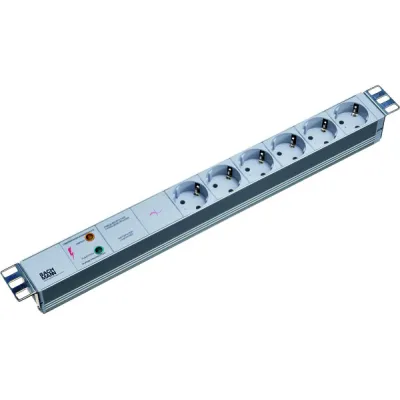 Bachmann Steckdosenleiste 19" 1HE | 6-fach Schuko | Überspannungsschutz | Netzfilter | Alu | 2m Kabel | Grau