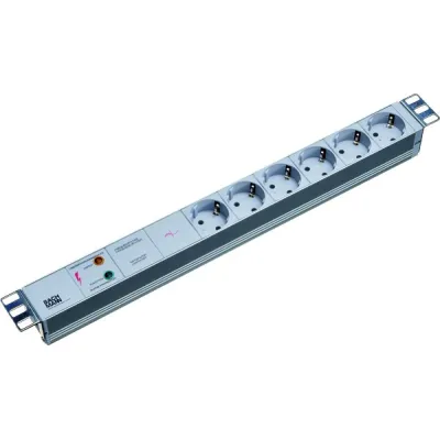 Bachmann Steckdosenleiste 19" 1HE | 6-fach Schuko | Überspannungsschutz | Netzfilter | Alu | 2m Kabel | Grau