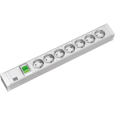 Bachmann Steckdosenleiste 19 Zoll 1,5HE 333.000 | 7-fach Schuko | Aluminium | Schalter | 2m Kabel | weiß