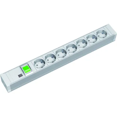 Bachmann Steckdosenleiste 19 Zoll 333.600 | 1HE | 7x Schuko | Schalter | 2m Zuleitung | Kunststoff grau | Rack-Montage