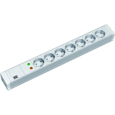 Bachmann Steckdosenleiste 19 Zoll 333.604 | 7-fach Schuko | Überspannungsschutz | 1HE | 2m Kabel | Kunststoff grau