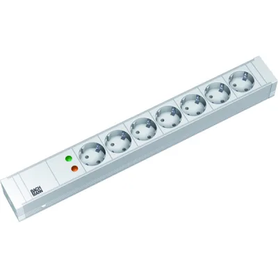Bachmann Steckdosenleiste 19 Zoll 333.004 | 7-fach Schuko | 1,5HE | Überspannungsschutz | Aluminium | 2m Kabel | weiß