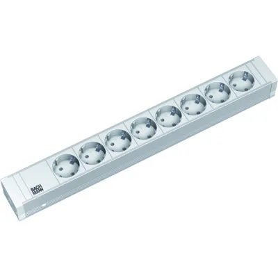 Bachmann Steckdosenleiste 19 Zoll 333.001 | 8-fach Schuko | 1,5HE | Rackmontage | Aluminium | 2m Kabel | Weiß