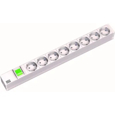 Bachmann Steckdosenleiste 19" 1HE 8-fach Schuko 333.400 | Rackeinbau | Aluminium | 2m Kabel | Schalter grün | RAL 7035