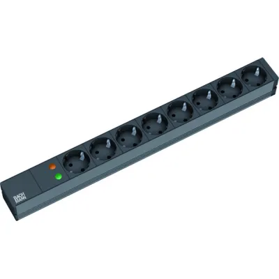Bachmann Steckdosenleiste 19 Zoll 1HE 8-fach 333.534 | Überspannungsschutz 6,5kA | Aluminium | 2m Kabel | schwarz
