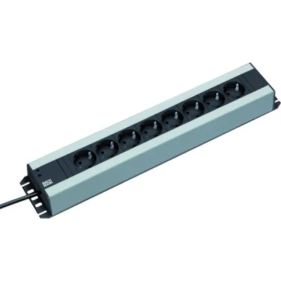 Bachmann Steckdosenleiste 300.006 | 8-fach Schuko | 35° Anordnung | 2m Kabel | Kunststoff | ohne Schalter | lichtgrau