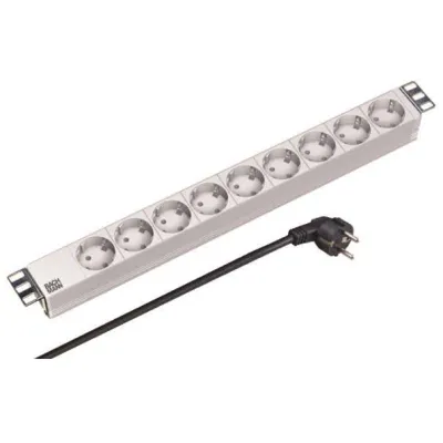 Bachmann Steckdosenleiste 19 Zoll 1HE 9-fach Schuko 333.401 | Rackmontage | Aluminium | 2m Kabel | RAL7035 hellgrau