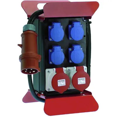 Bachmann Stromverteiler Stecky 349.008 | CEE 400V 3-phasig | 2x16A5p | 4x Schuko | IP44 | Kunststoff | schwarz