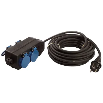 Bachmann Verteilersteckdose 349.044 | 4-fach SCHUKO IP44 | 10m Gummischlauchleitung | Klappdeckel | Schwarz