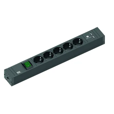 Bachmann Steckdosenleiste 5-fach | Schuko | USB Charger | Schalter | 2m Kabel | schwarz | Connect Line