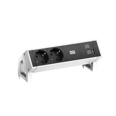 BACHMANN Steckdosenleiste DESK2 902.932 | 2x Schutzkontakt | 1x USB A & C 22W | Aluminium | 0,2m | 35° Winkel | Weiß