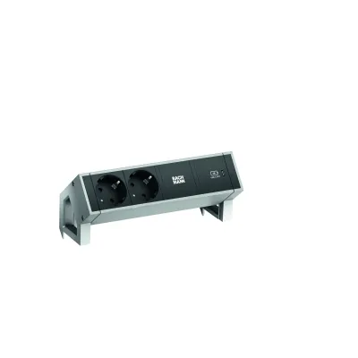 BACHMANN Steckdosenleiste DESK2 902.902 | 2fach Schuko | 1x USB-C 30W | Aluminium | 0,2m Zuleitung | IP20 | Inox