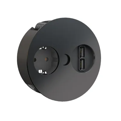 BACHMANN Einbausteckdose TWIST 931.131 | 2x USB Charger | rund | 40mm Einbautiefe | Aluminium | schwarz matt