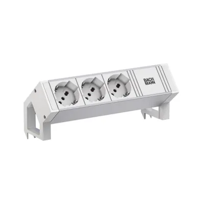 BACHMANN Steckdosenleiste DESK2 ALU WHITE 937.429 | 3-fach | Italienische Norm P40 | Aluminium | 225x85x100 mm | Weiß