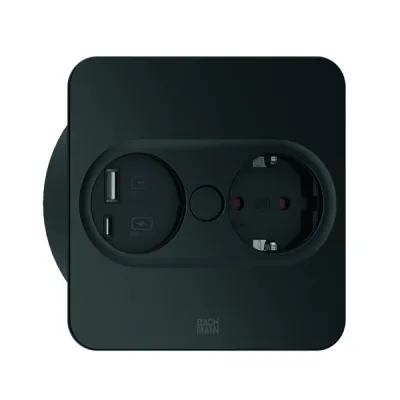 BACHMANN Einbausteckdose TWIST 2 | 946.105 | 1x Schuko + USB-A/C 22W Ladefunktion | eckig | Zinkdruckguss | schwarz matt