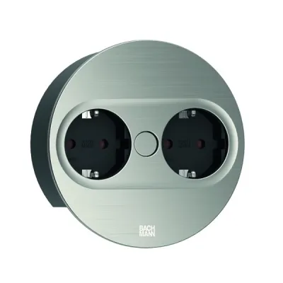 BACHMANN Einbausteckdose TWIST 2 946.000 | 2x Schutzkontakt | rund | Edelstahl-Optik | 2m Kabel | IP20 | schwarz