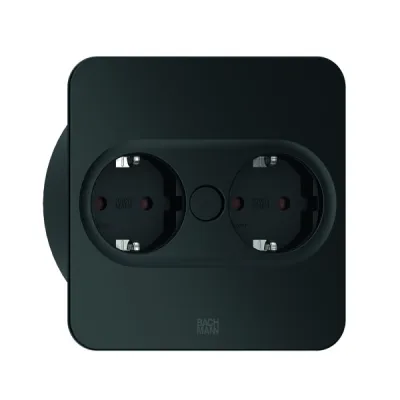 BACHMANN Einbausteckdose TWIST 2 946.101 | 2-fach Schuko | 2m Kabel | eckig | Zinkdruckguss | IP20 | Schwarz matt