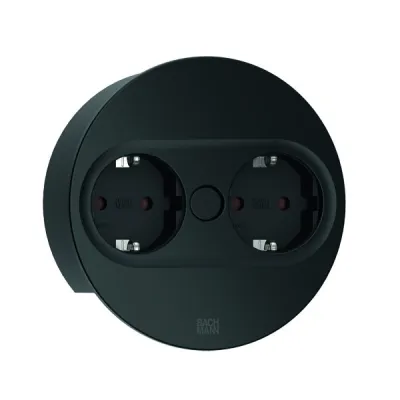 BACHMANN Einbausteckdose TWIST 2 946.100 | 2x Schuko | rund | Zinkdruckguss | 2m Kabel | IP20 | schwarz matt