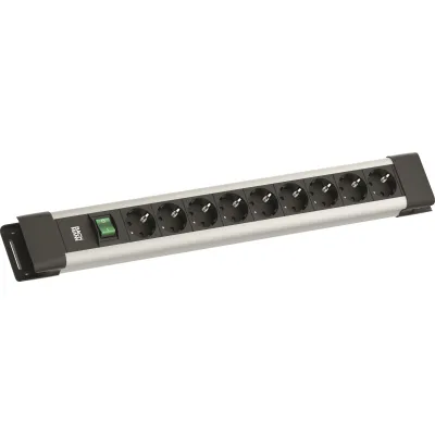 BACHMANN Steckdosenleiste BM005902 | 9-fach SCHUKO | Schalter | 2m Kabel | Kunststoff | Wandmontage | grau