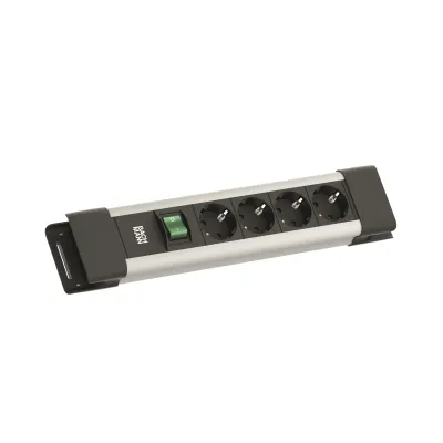 BACHMANN Steckdosenleiste BM005906 CONNECTUS | 4-fach Schuko | Schalter | 2m Kabel | Kunststoff | grau
