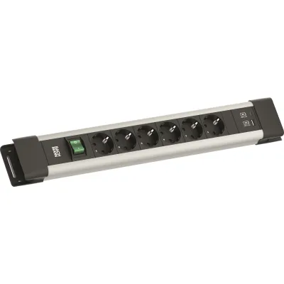BACHMANN Steckdosenleiste BM005920 | 6-fach Schuko | 2x USB A/C 22W | Schalter | 2m Kabel | Kunststoff | grau